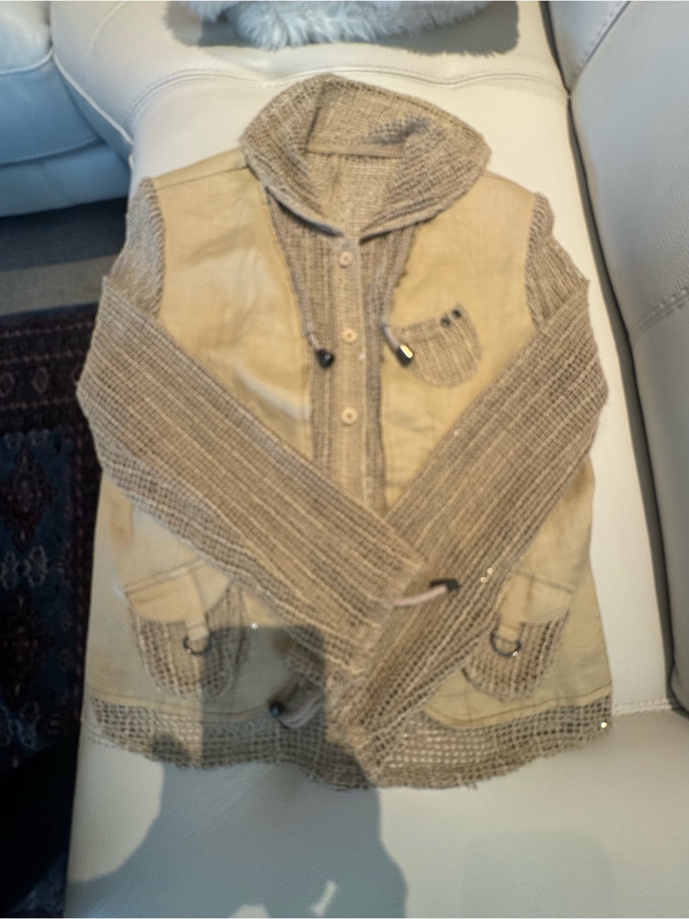 Women's Lightweight Hooded vintage linen Jacket in Tan with metallic detail - Picture 2 of 6